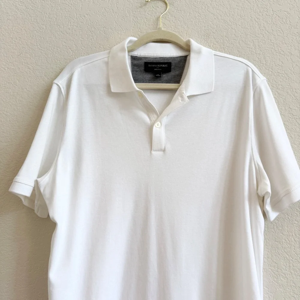 Banana Republic Mens Dress Polo Shirt White Short Sleeve Cotton Size M
